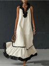 Summer New Elegant Ruffled Contrast-Color Tank Maxi Dress