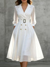 Notch-Collar Three-Quarter Sleeve Midi Dress