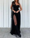 Womens Mesh-Panelled Strap Long Dress