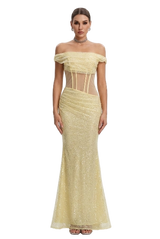 Seraphina Off-the-Shoulder Sequined Mermaid Evening Gown