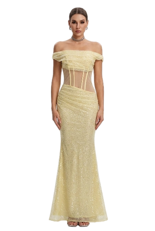 Sleeveless Off-the-shoulder Sequined Mermaid Evening Gown