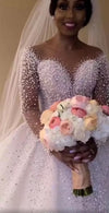Evelina Three Dimensional Cutting Pearl Lace Long Sleeve Ball Gown