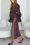 Satin Slip Dress & Lace-Up Cardigan Set
