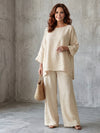 Women's Loose Round-Neck Shirt And Wide-Leg Pants Set