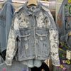 Lace-Embroidered Distressed Denim Jacket