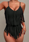 V-neck Figure-hugging Backless Swimsuit With Tassel Detailing