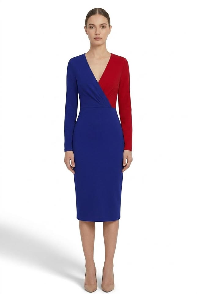 Robe crayon mi-longue Sloane color block à décolleté en V profond