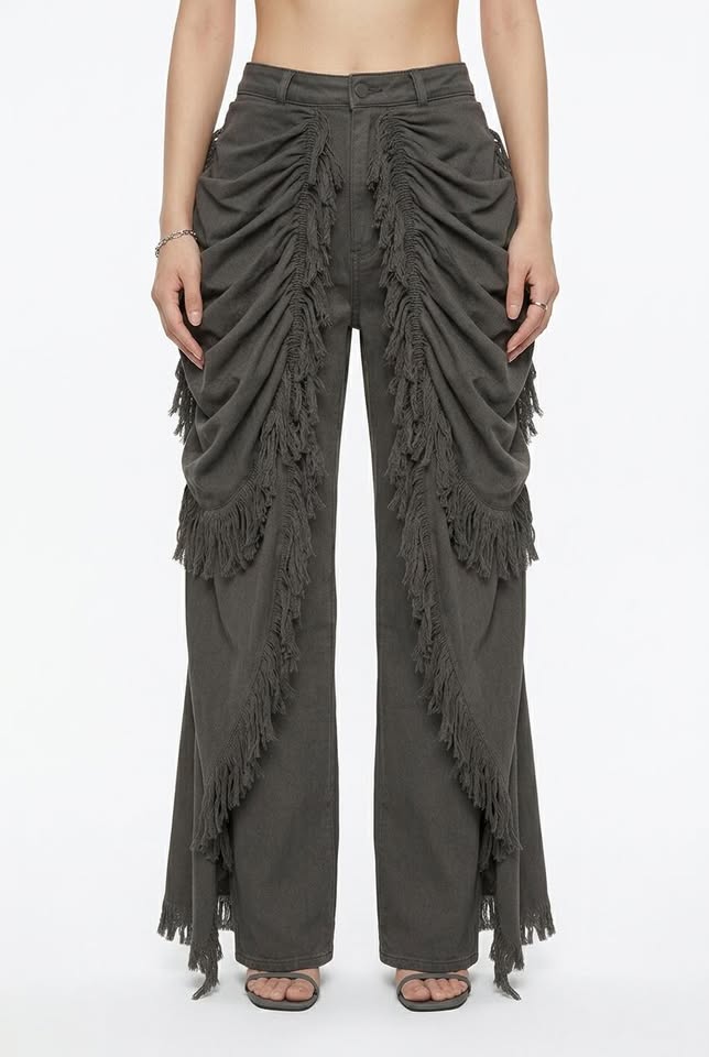 Vesper High-Waist Ruffled Raw Hem Straight Jeans