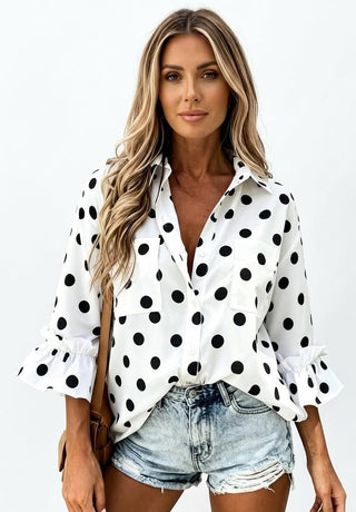 Ruffled Flare-Sleeve Loose-Fit Shirt For Women