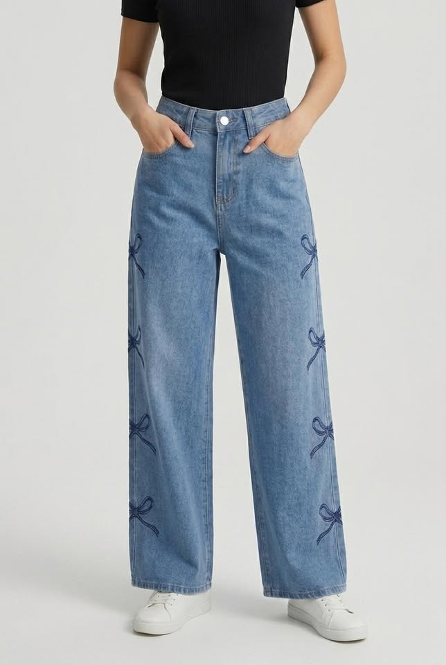 Jean large droit taille haute imprimé Aero