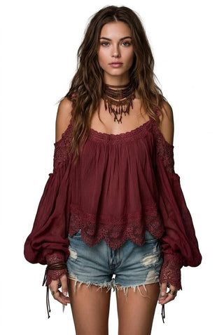 Strap-layered Ruffle-detail Womens Blouse