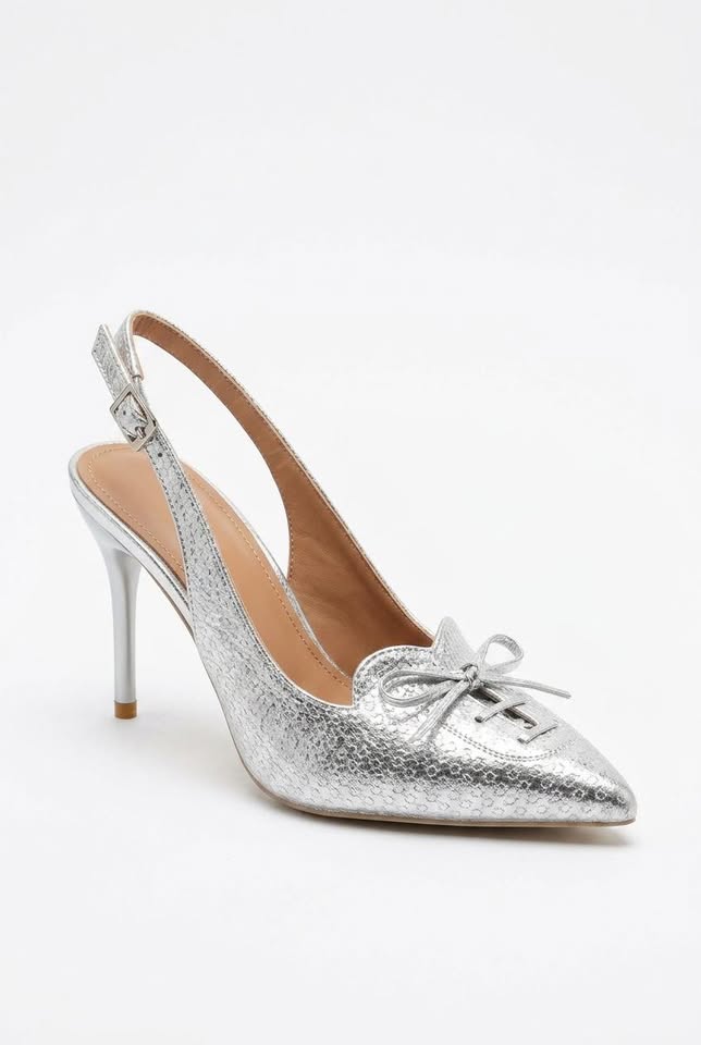 Aura Silver Metallic Vævet Slingback Stiletter