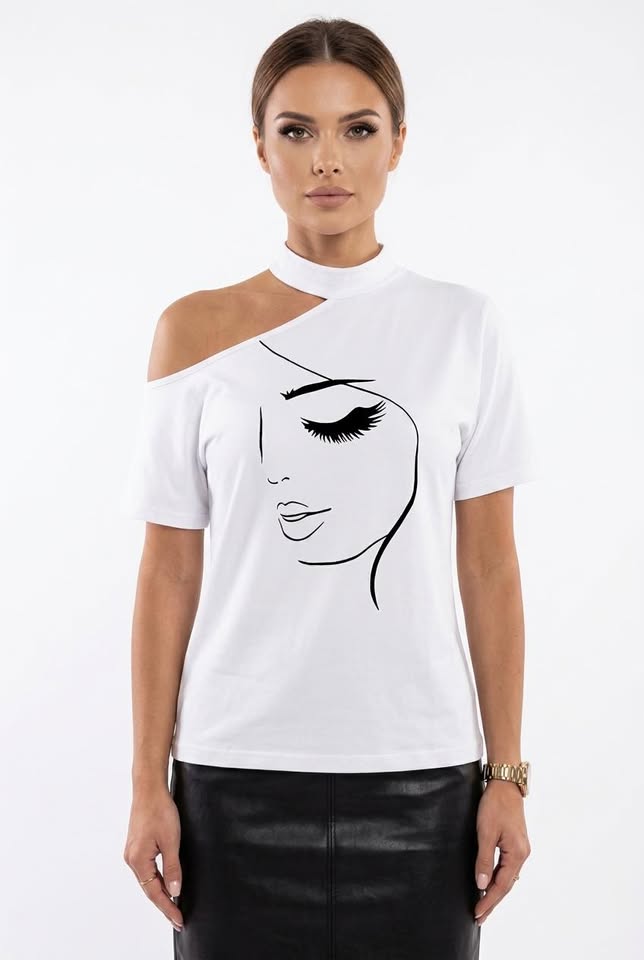 Aura 3D Geometrisk Patchwork Off-Shoulder Kort Bluse