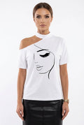 Aura 3D Geometrisk Patchwork Off-Shoulder Kort Bluse
