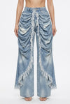 Vesper High-Waist Ruffled Raw Hem Straight Jeans