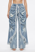 Vesper High-Waist Ruffled Raw Hem Straight Jeans