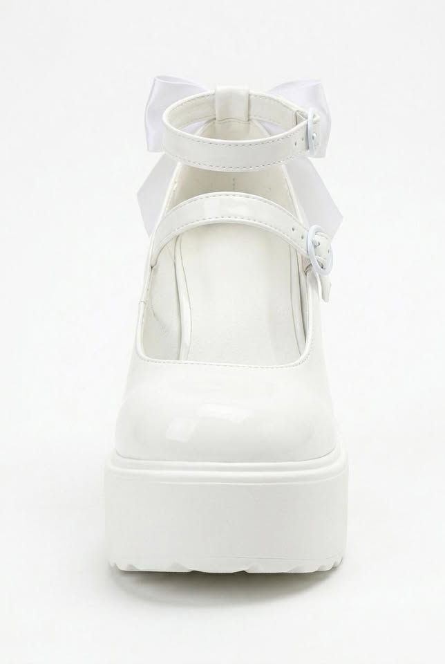 Nouvelles Chaussures Mary Jane Blanches à Talons Hauts et Plateforme avec Nœud pour Femme Été 2025