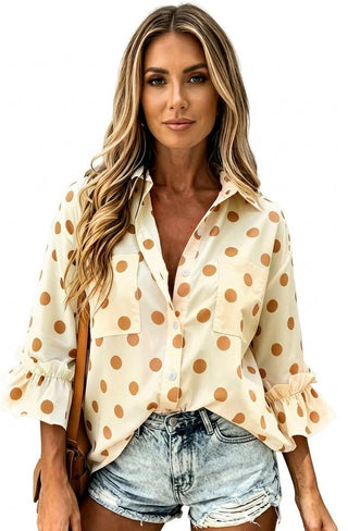 Ruffled Flare-Sleeve Loose-Fit Shirt For Women