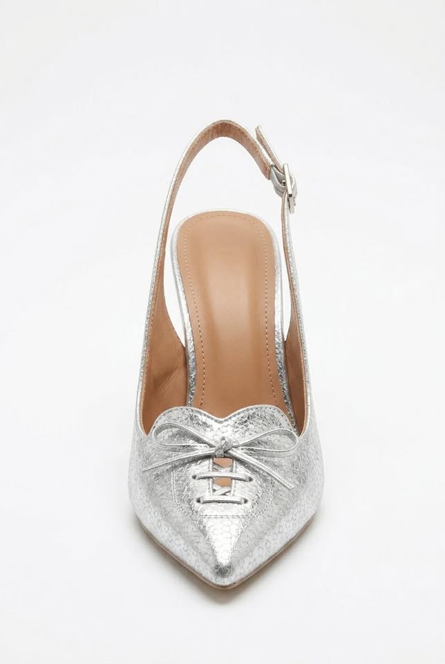 Aura Silver Metallic Vævet Slingback Stiletter