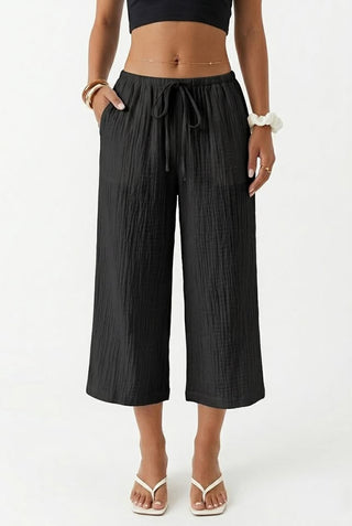 Womens SpringSummer Elegant Casual Textured Cropped Pants