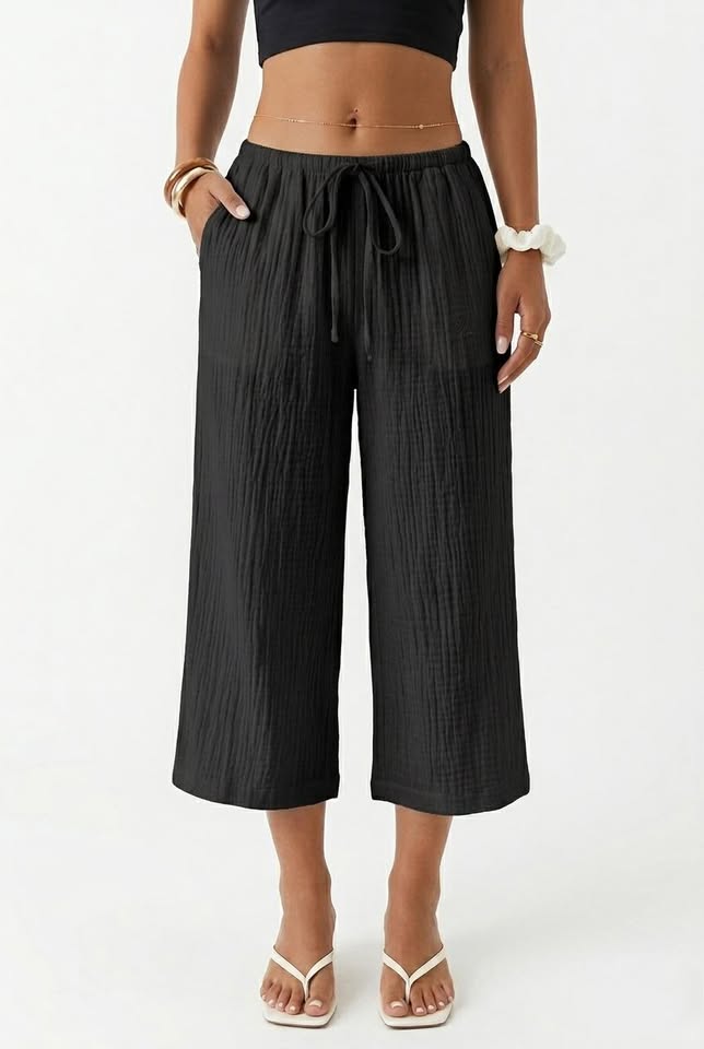Womens SpringSummer Elegant Casual Textured Cropped Pants