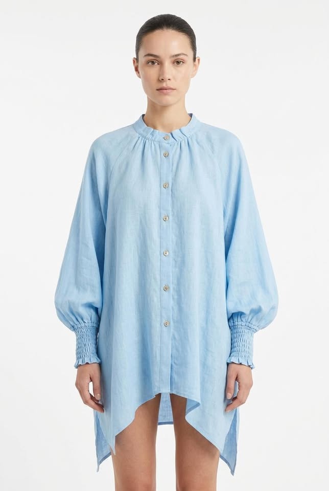 Chemise ample décontractée en coton et lin à manches longues Aura