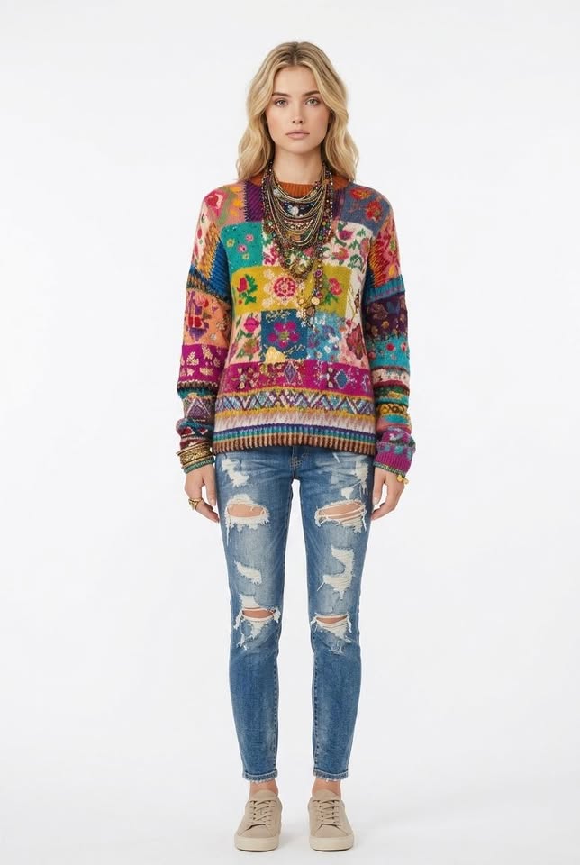 Sudadera de cuello redondo con patchwork floral renacentista de Vespera