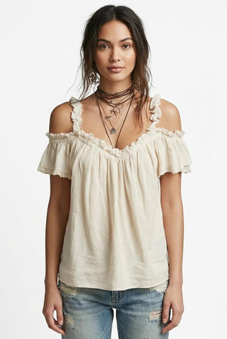 Summer Off-Shoulder Blouse Top Fashion Ruffled Strappy Short-Sleeved Shirt Y2K Sweet Women's Clothing