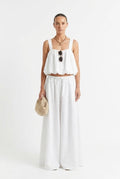 Casual, Relaxed Resort-style White Cotton-linen Vest And Flared Midi Skirt Two-piece Set