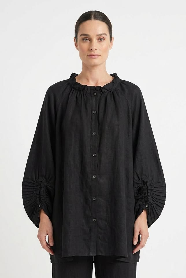 Chemise ample décontractée en coton et lin à manches longues Aura
