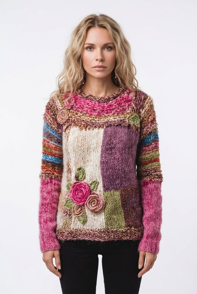 Sudadera de cuello redondo con patchwork floral renacentista de Vespera