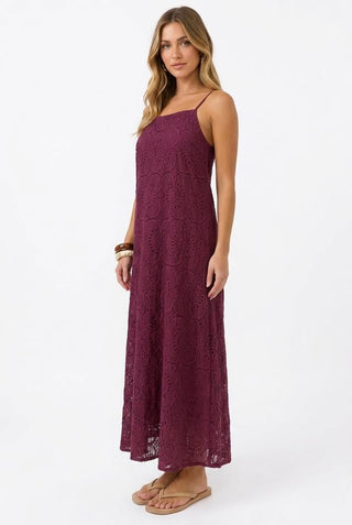 Womens Lace Solid-Color Sleeveless Buttoned Strap Dress