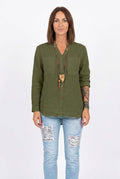 Aura Geometrisk Patchwork V-hals Bluse med Trekvartærmer