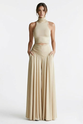 Fashionable Sleeveless Turtleneck Top And Elegant Long Skirt Two-piece Set