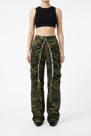 Womens High-Waisted Denim Jeans With Ruffled Hems