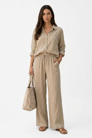 Womens Casual Lapel Collar Pullover Long-Sleeve Pants Set