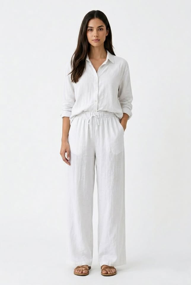 Ensemble coordonné chemise à manches longues et pantalon à col tailleur