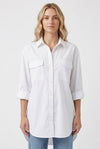 Vespera Plus-Size Four-Way Stretch Open-Front Cardigan Shirt with Pockets
