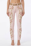 Primrose Vintage Embroidered Flare Jeans in Pastel Pink
