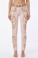 Primrose Vintage Embroidered Flare Jeans in Pastel Pink