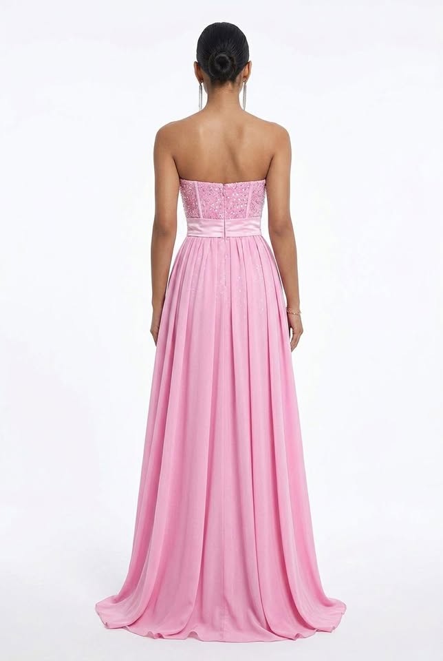 Vestido de corte recto Celeste de terciopelo con lentejuelas y tirantes, en rosa crepúsculo