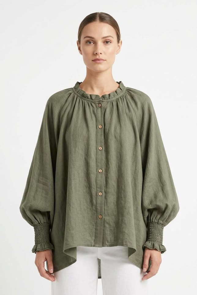 Chemise ample décontractée en coton et lin à manches longues Aura