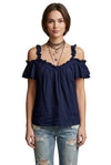 Vespera Y2K Sweet-Style Off-Shoulder Ruffle Lace-Up Blouse