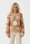 Vespera Botanica Rib-Knit Floral Crewneck