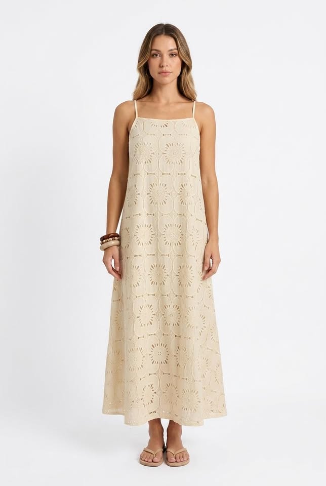 Womens Lace Solid-Color Sleeveless Buttoned Strap Dress