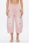 Harajuku Mid-Rise Cargo Wide-Leg Cropped Jeans