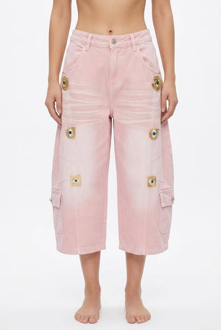 Metal Buckle-decorated Workwear-style Wide-leg Jeans