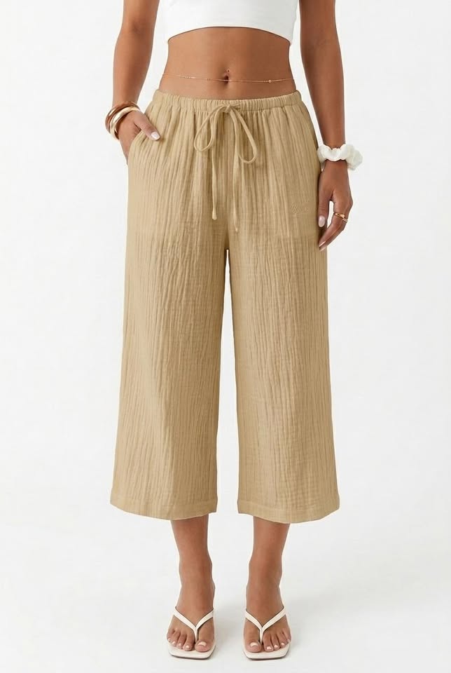 Elegante Casual Teksturerede Cropped Bukser til Kvinder – Forår/Sommer