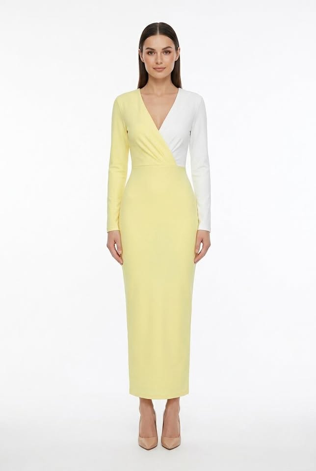 Robe crayon mi-longue Sloane color block à décolleté en V profond