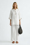 Womens Summer Casual Solid-color Resort-style Buttoned Chic And Elegant Pantsuit